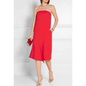 NWT! Tibi Bright Orange-Red Strapless Cocktail Dress w/ Asymmetrical Hem Sz 4